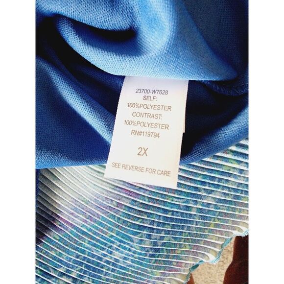 One World 2X Tank Top Blouse Boho Flowy‎ Blue Green Stretch Ribbed Lined Beaded - Picture 7 of 7